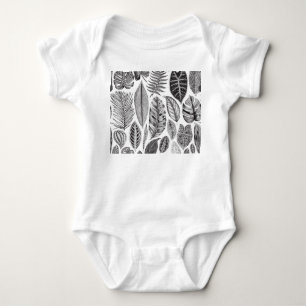 Exotische Blätter, Vintag blühend schwarz und weiß Baby Strampler