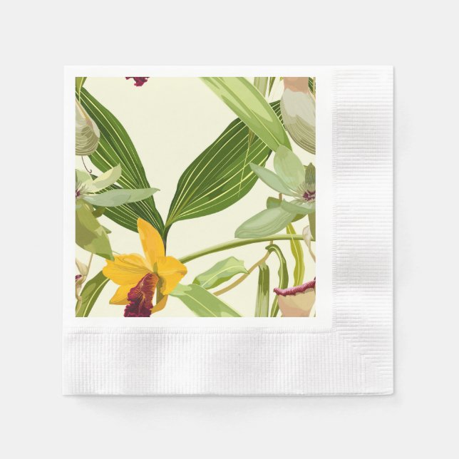 Exotische Blume. Gelbe Orchidee und Palmen. Serviette (Vorderseite)