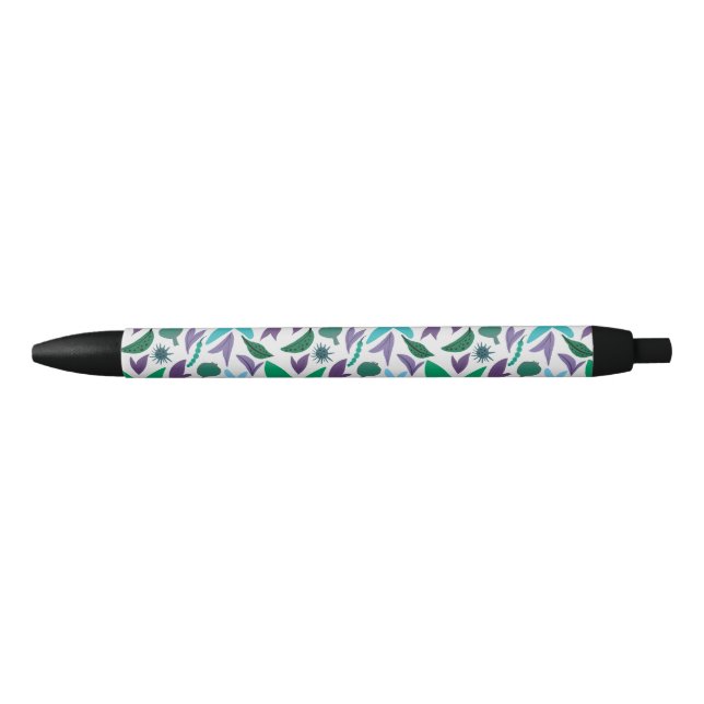 Exotische Blume schwarzer Tintenstift Kugelschreiber (Vorderseite)