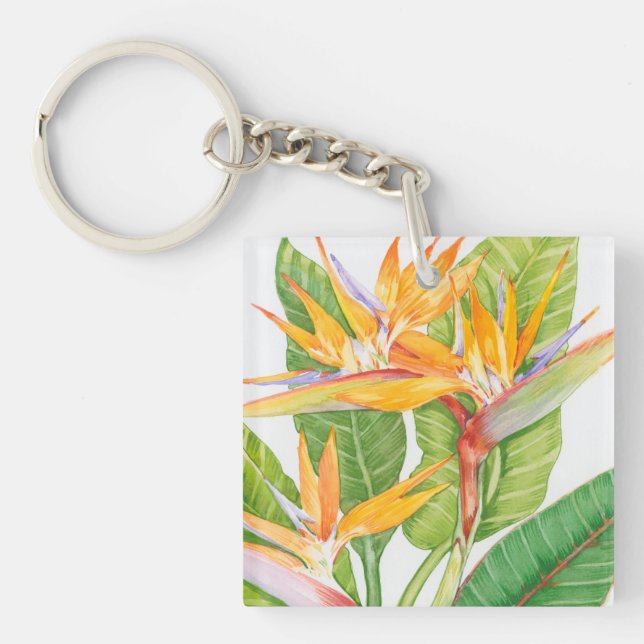 Exotische Blume Wasserfarbe Schlüsselanhänger (Vorderseite)