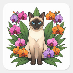 exotische Blumen Siamkatze Aufkleber