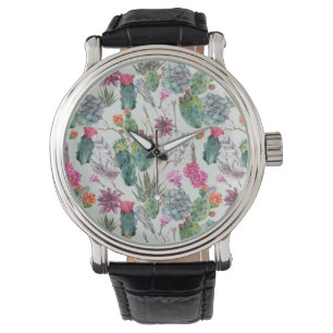 Exotische Boho Wasserfarbenkakteen und Sukkuläres Armbanduhr