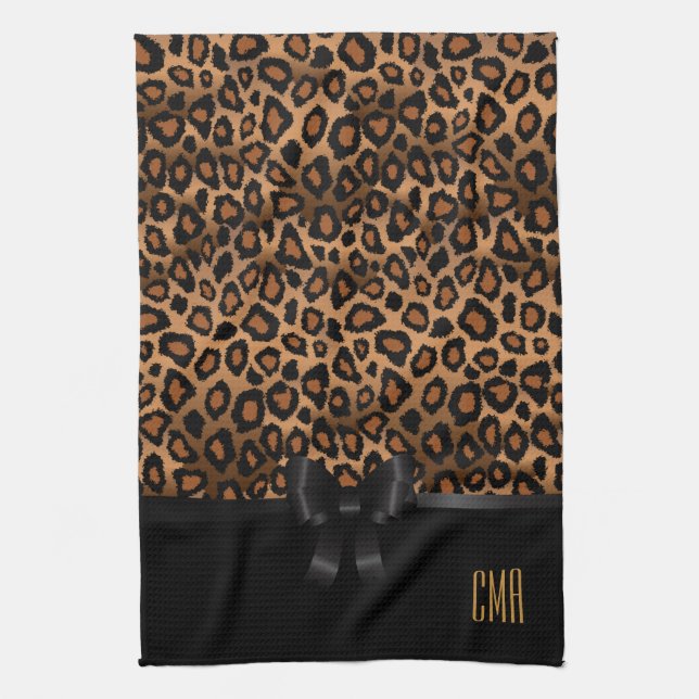 Exotische Braunleopardin| Monogramm Geschirrtuch (Vertikal)