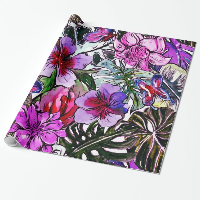 Exotische Dschungel-Blume für tropischen Hibiskus Geschenkpapier (Ungerollt)