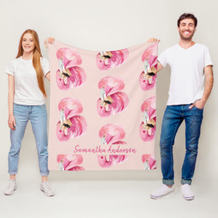 Exotische Farbe Rosa Flamingo Muster und Name Fleecedecke