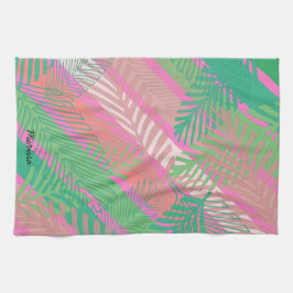 Exotische farbenfrohe Palmen Blätter Mit Monogramm Geschirrtuch