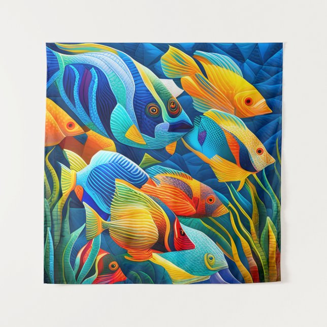 Exotische, farbenfrohe tropische Fische im Koralle Wandteppich (Vorderseite)