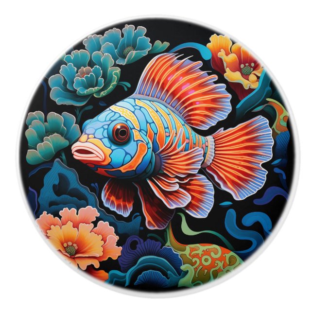 Exotische farbige Fische Keramikknauf (Vorderseite)