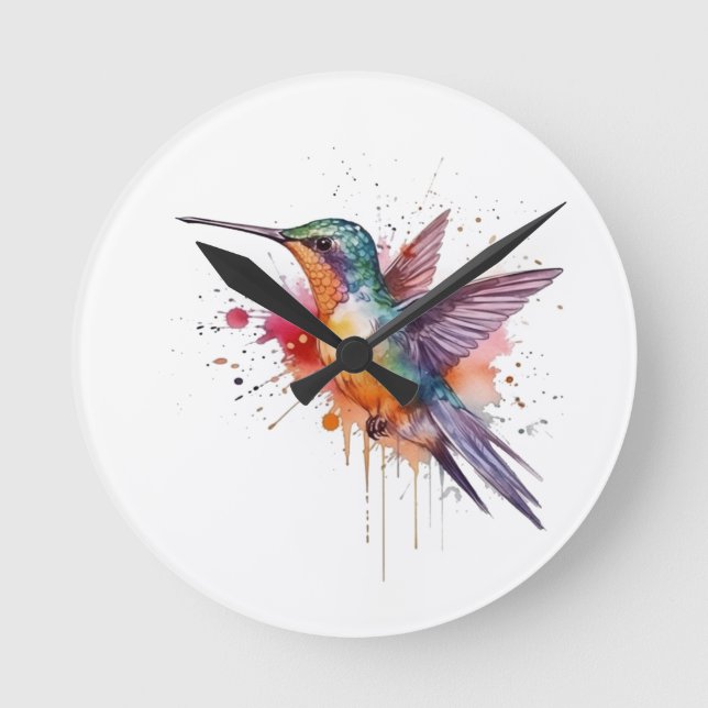 exotische farbige Kolibri in Aquarellfarbe Runde Wanduhr (Vorderseite)