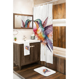 exotische farbige Kolibri in Aquarellfarben Badematte