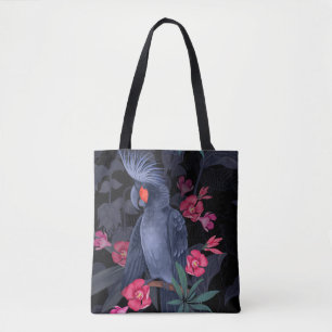 Exotische Florale Schwarzer Papagei: Tropische Nat Tasche