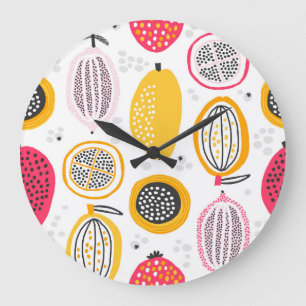 Exotische Früchte Handgezeichnet: Vintage Sommer Große Wanduhr