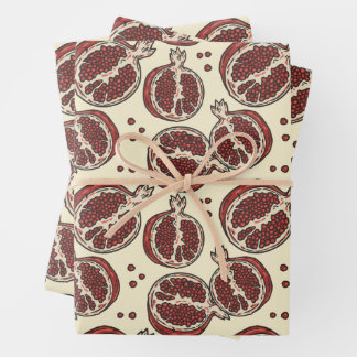 Exotische Früchte Sommerrotes Granatapfelmuster Geschenkpapier Set