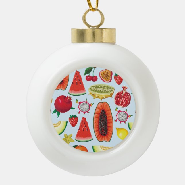 Exotische Früchte: Trendy Print nahtlos. Keramik Kugel-Ornament (Vorderseite)