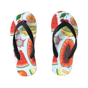 Exotische Früchte: Trendy Print nahtlos. Kinderbadesandalen