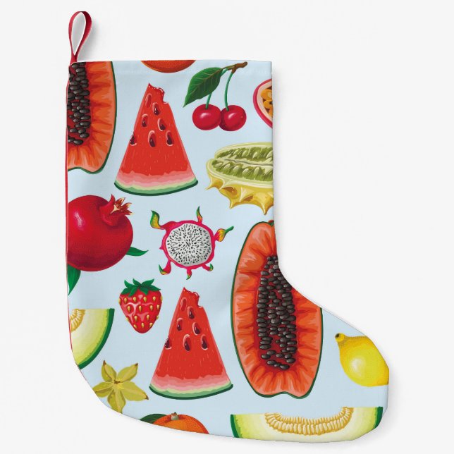 Exotische Früchte: Trendy Print nahtlos. Kleiner Weihnachtsstrumpf (Vorderseite)