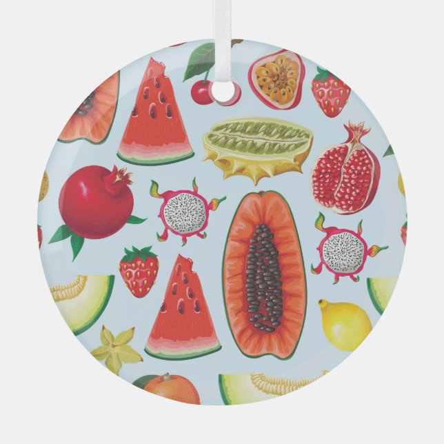 Exotische Früchte: Trendy Print nahtlos. Ornament Aus Glas (Vorderseite)
