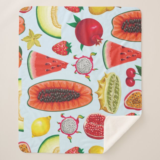 Exotische Früchte: Trendy Print nahtlos. Sherpadecke (Vorderseite)