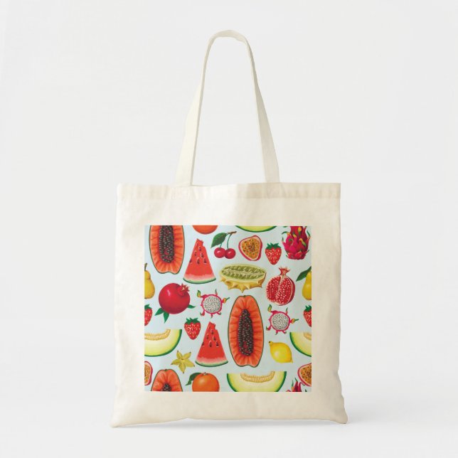 Exotische Früchte: Trendy Print nahtlos. Tragetasche (Vorne)