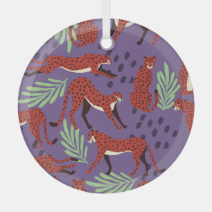 Exotische große Katzen, tropische Pflanze Muster. Ornament Aus Glas