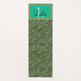 Exotische grüne Goldleoparden Mit Monogramm Yogamatte