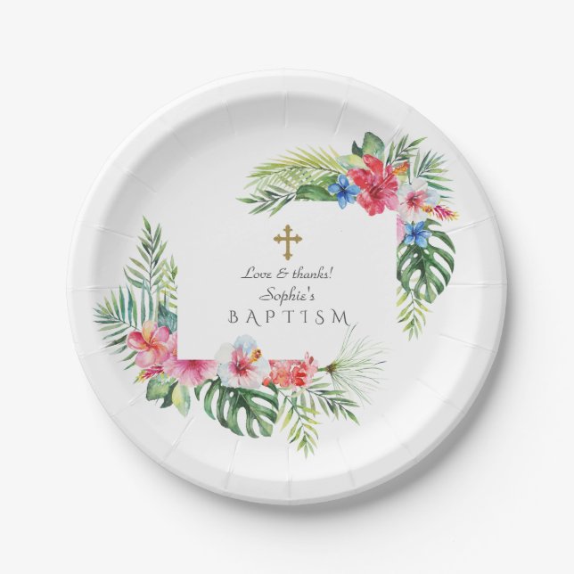 Exotische Hawaiianische Tropenrahmen-Taufe Pappteller (Vorderseite)