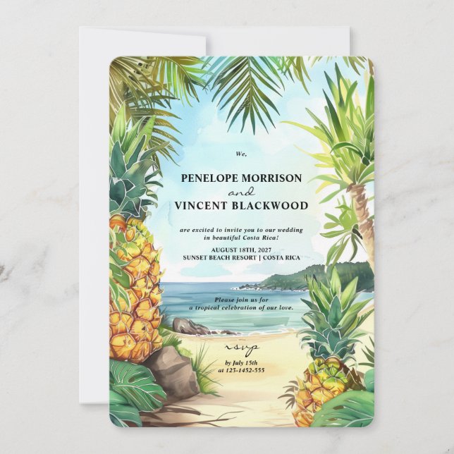 Exotische Hochzeit in Urlaubsort Einladung (Vorderseite)