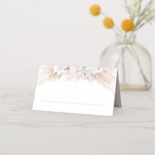 Exotische Hochzeit von Pampas Grass und weißen Orc Platzkarte
