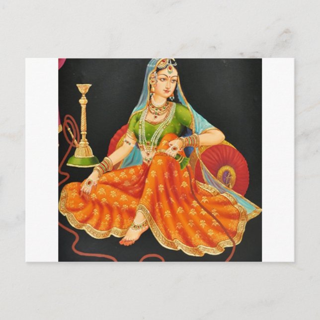EXOTISCHE INDISCHE PRINZESS-MALERIE POSTKARTE (Vorderseite)