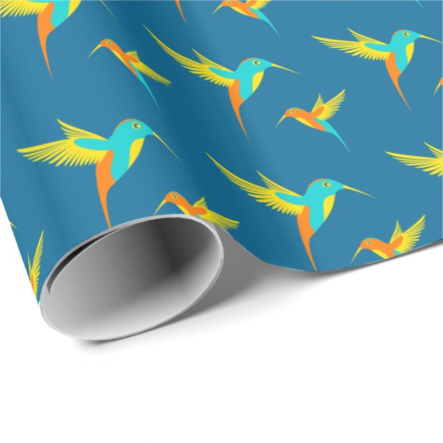 Exotische Kolibris blau Geschenkpapier (Rolleneckpunkt)