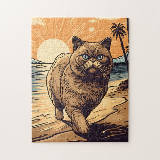 Exotische Kurzhaarkatze an einem tropischen Strand (Vertikal)