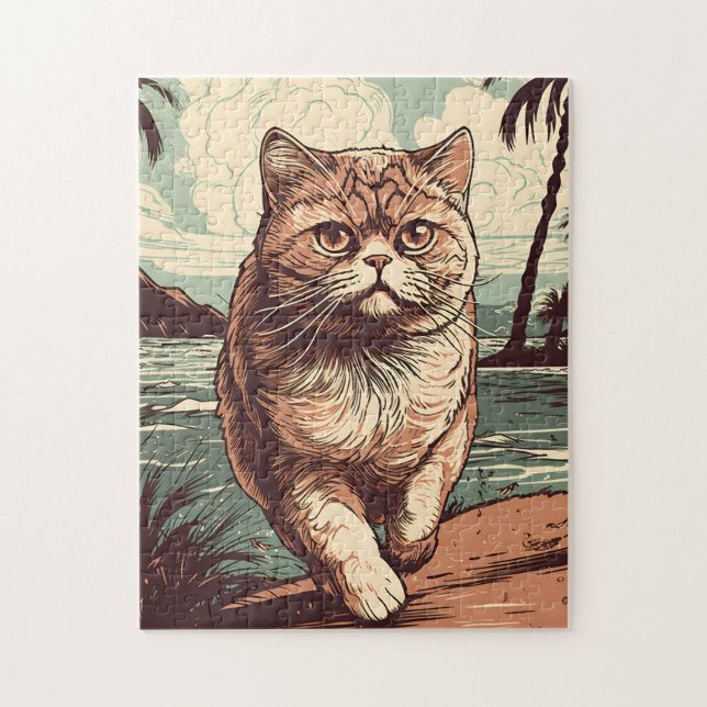 Exotische Kurzhaarkatze an einem tropischen Strand (Vertikal)