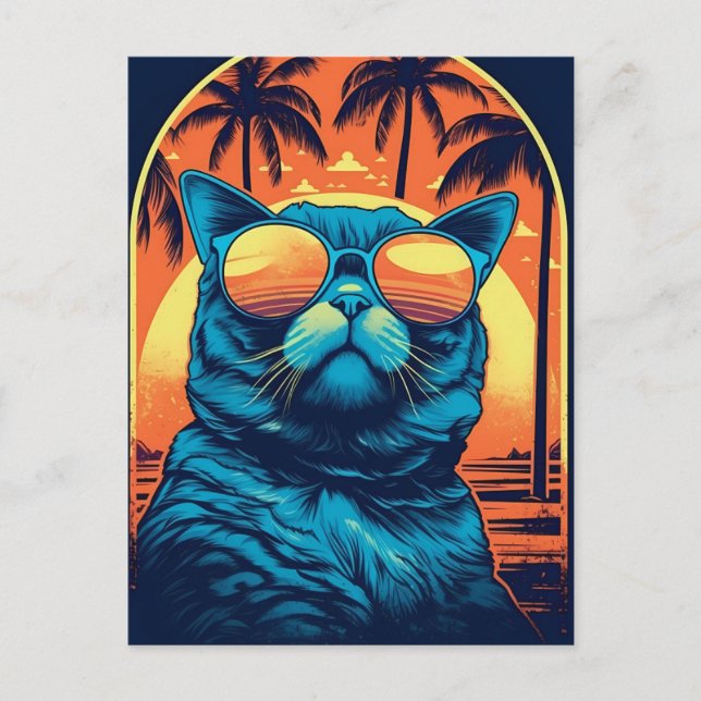 Exotische Kurzhaarkatze mit Sonnenbrille am Strand Postkarte (Vorderseite)