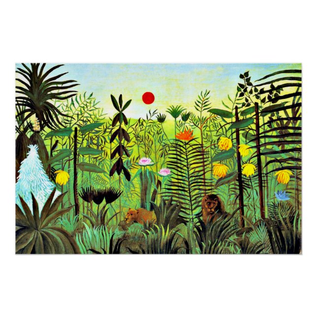 Exotische Landschaft mit Löwen und Löwen, Poster (Vorderseite)