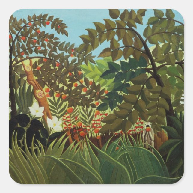 Exotische Landschaft Quadratischer Aufkleber (Vorderseite)