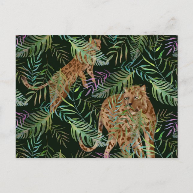 Exotische Leoparden jagen im Dschungel Postkarte (Vorderseite)