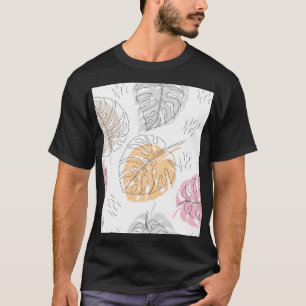 Exotische Monstera-Linienzeichnungs-Kunst T-Shirt