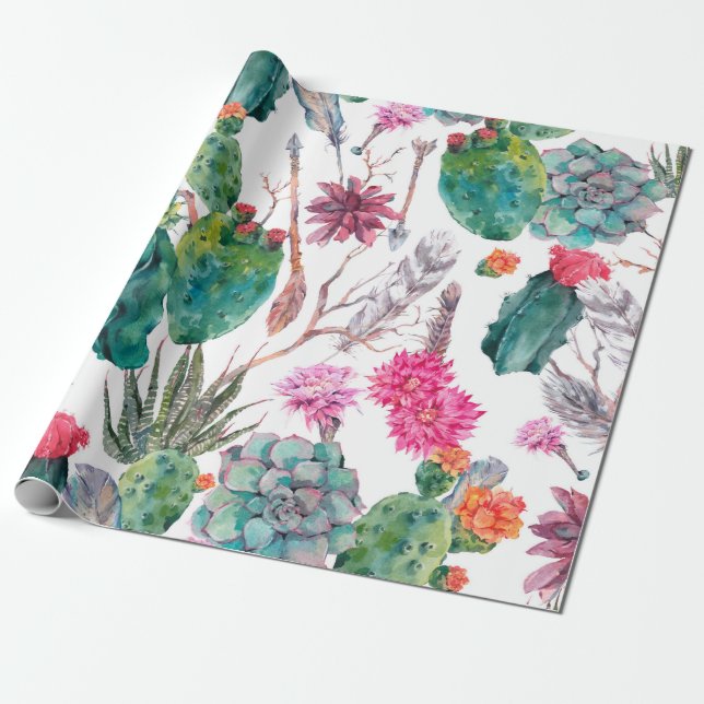 Exotische natürliche Vintage Aquarellmuster Geschenkpapier (Ungerollt)