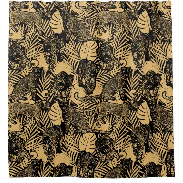 Exotische Panther/Leoparden Schwarz und Gold Duschvorhang (Vorderseite)
