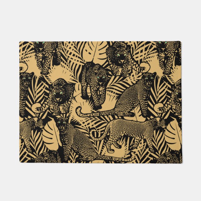 Exotische Panther/Leoparden Schwarz und Gold Fußmatte (Vorderseite)
