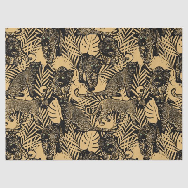 Exotische Panther/Leoparden Schwarz und Gold Seidenpapier (Vorderseite)