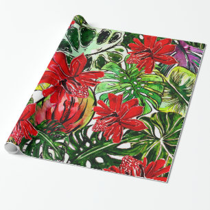 Exotische Passiflora Blume Dschungel Wasserfarben Geschenkpapier