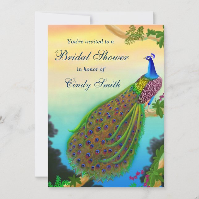 Exotische Pfau-Brautparty-Einladung Einladung (Vorderseite)