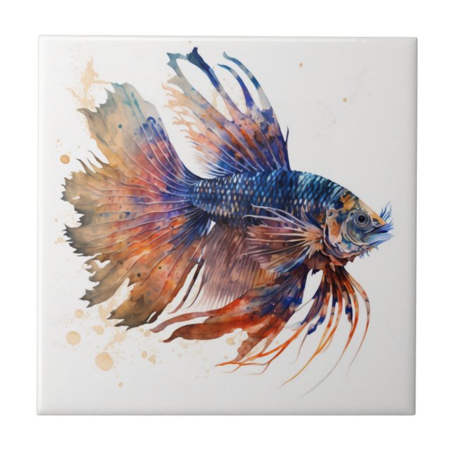 Exotische Pteroisfische, Wasserfarbe, Keramik Fliese (Vorderseite)