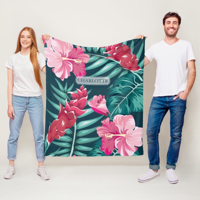 Exotische rosa Blume Monogramm Fleecedecke (Beispiel)
