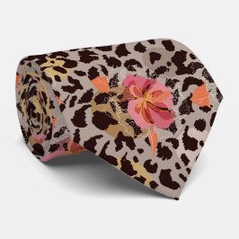 Exotische rosa Blüte auf Leopard Tierdrucken Krawatte