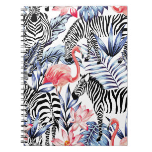 Exotische rosa Flamingo, Zebra im Hintergrund Somm Notizblock