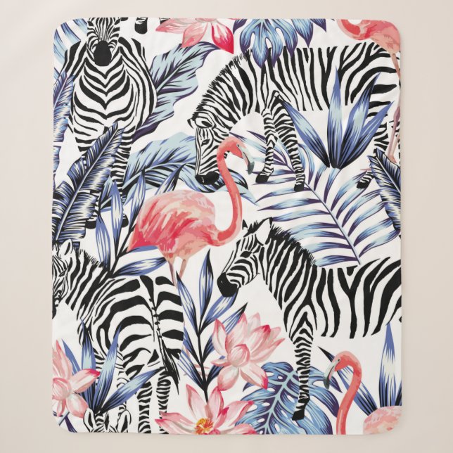 Exotische rosa Flamingo, Zebra im Hintergrund Somm Sherpadecke (Vorderseite)
