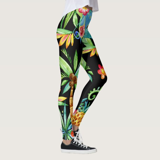 Exotische schwarze tropische Leggings (Rechts)