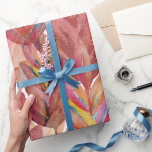 Exotische Sommer-Blumen-Federn-Aquarell-Kunst Geschenkpapier